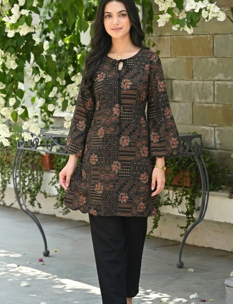 New Arrival midnight floral printed kurti set with straight pants