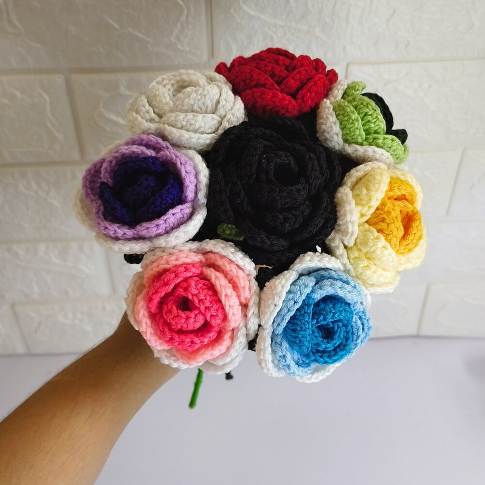 Crochet Collection 🌈 rainbow crochet rose bouquet