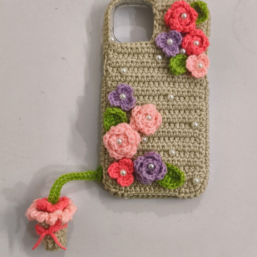 crochet floral pearl iphone 13 back cover